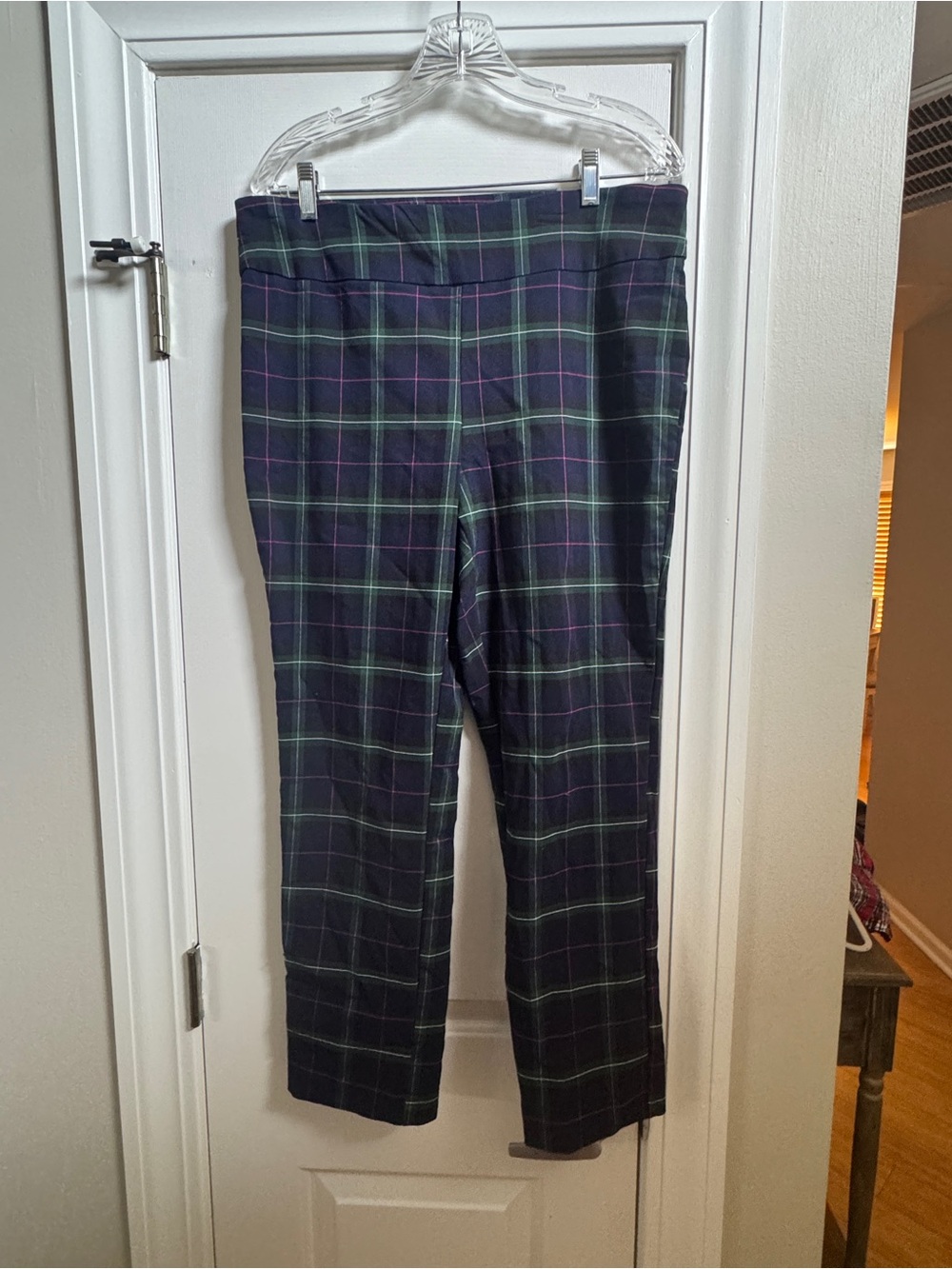 crown & ivy Navy Plaid Cropped Dress Pants with Green and Purple Windowpane